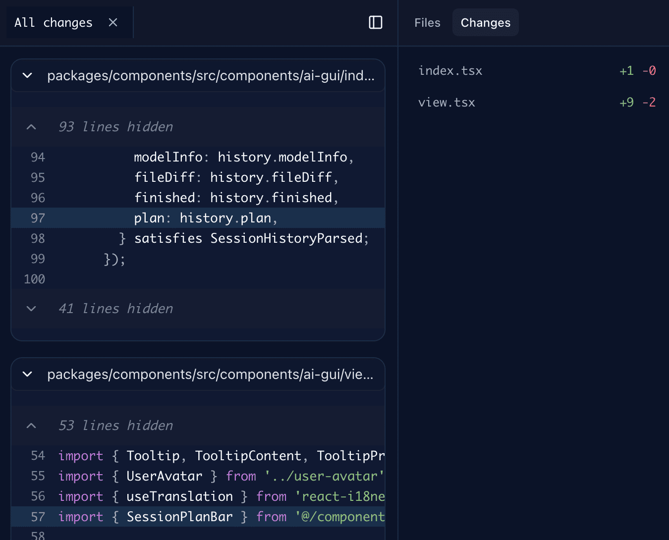 In-context diff viewer screenshot